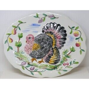 Italian Large Ceramic Decorative Thanksgiving Turkey Platter 20x16